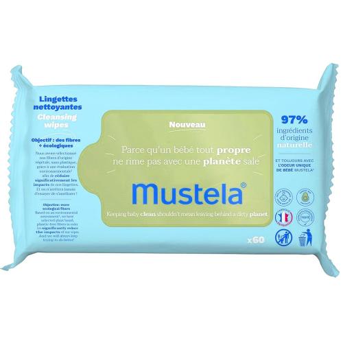 Mustela Eco-Responsible Natural Fiber Cleansing Wipes Απαλά Μαντηλάκια Καθαρισμού Σχεδιασμένα με Οικολογικές Ίνες, Φιλικά προς το Περιβάλλον 60 Τεμάχια
